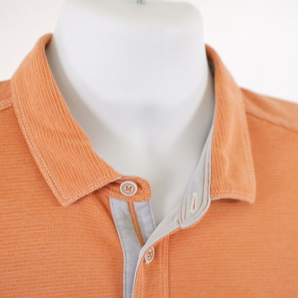 Tommy Bahama Large Orange Polo Shirt‎ Tencel Polyester Short Sleeve - Picture 3 of 13